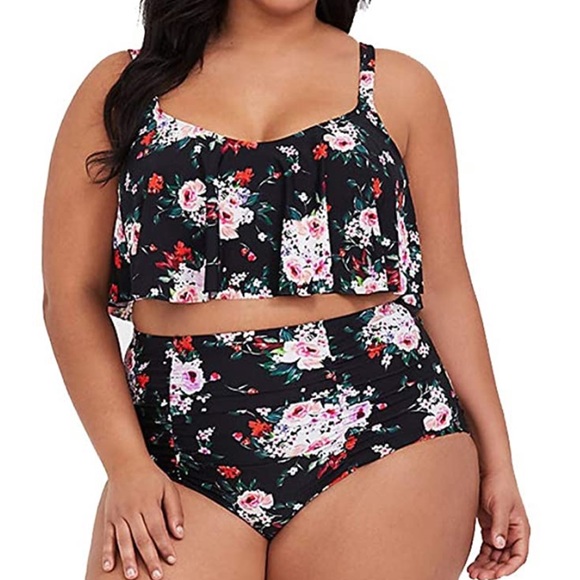 Other - High Waisted Swimsuit Floral Bikini Ruffle Flounce Two Piece Swimwear Monokini